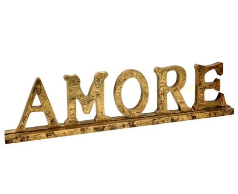 An antiqued-gilt finished 'Amore' pierced shelf sign - 70cm long.