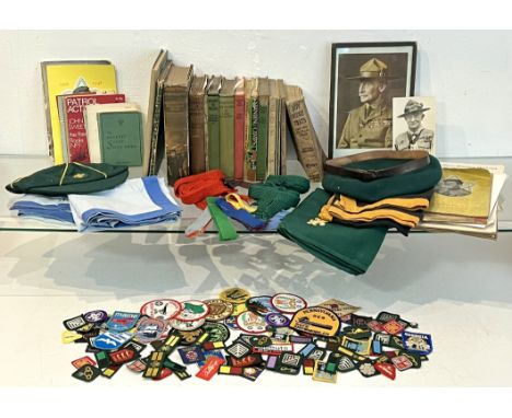 A collection of mid-20th century Scouting interest books, uniform, badges and ephemera - including a Bukta cub scout cap and 