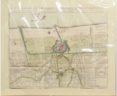 A late 18th century hand-coloured engraved map of Dunkirk - 'A New Plan of the Town Fortifications, Port and Harbour of Dunki