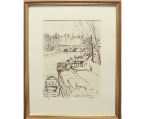 Stephen Weld (British, contemporary) 'Quai de Conti' Paris conte crayon on wove, signed with monogram and inscribed lower rig