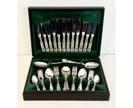 A six-place canteen of Kings pattern silver-plated cutlery by Newbridge - in a fitted mahogany stained wooden canteen, 39 x 2