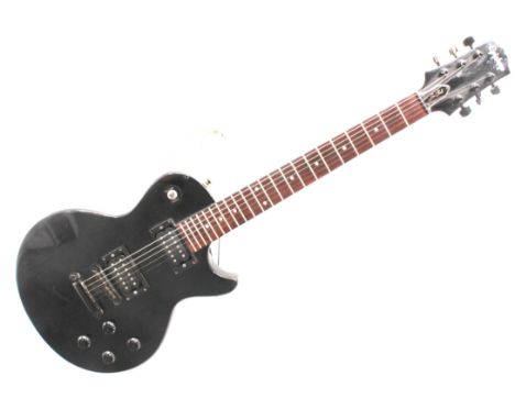 An Epiphone Les Paul six-string electric guitar - serial no. 880 800349, c.1988, black with rosewood fretboard, some scratche