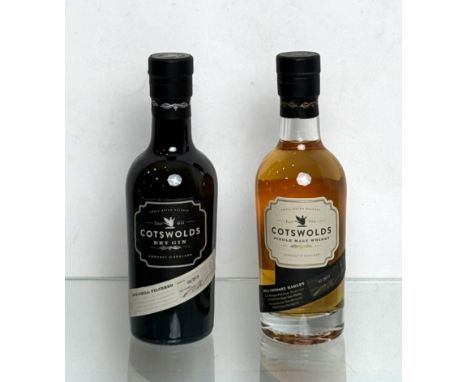 Two small 200ml bottles of Cotswolds Dry Gin and Cotswolds Single Malt Whisky - the bottles with batch nos 03/2018 and 01/201