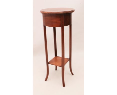 A 19th century-style mahogany lamp table - converted, formerly with hinged lid and lock, 30.5 cm diameter, 73 cm high, the to