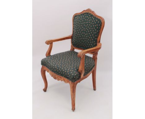 A French 19th century style carved beech open armchair or fauteuil - early 20th century, the cartouche back with carved folia