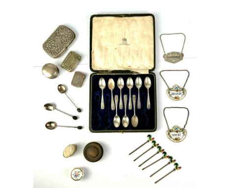 A mixed lot to include some silver: 1. a set of nine silver coffee spoons David Field, London 1920 (66g), and three coffee sp