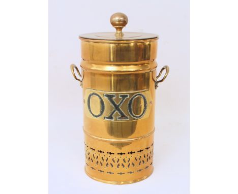 An Oxo branded brass cafeteria kettle - early 20th century, 25 cm at widest, 41 cm high.