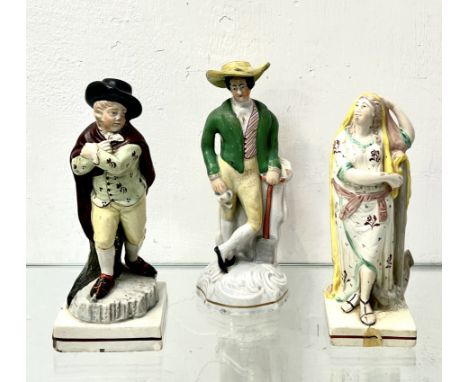 Three 19th&nbsp;century Staffordshire pearlware figures &ndash; comprising a gardener, 19.5cm high, glued repair to hat and r