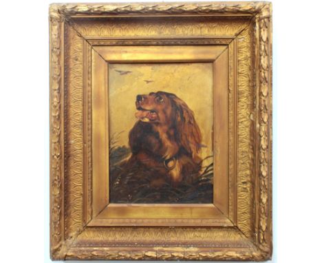 Attributed to Cornelis Van Mension (Dutch, 1882-1950) Portrait of a German Spaniel with ducks flying above oil on board, unsi