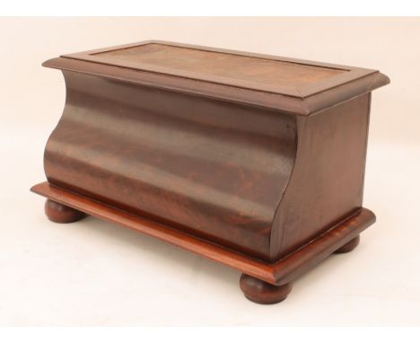 A 19th century mahogany sarcophogus-shaped box step ?? - the moulded, overhanging hinged lid (lacking its leather inset) over