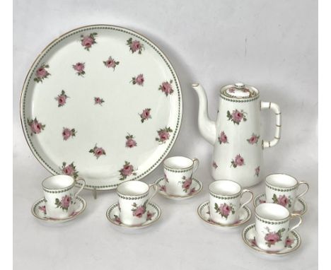 A pretty pink rose decorated coffee service by Bishop &amp; Stonier - mid-20th century, green printed factory marks, comprisi