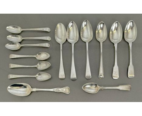 A small group of 19th century silver dessert and tea spoons - in a variety of patterns, including a Scottish Queen's pattern 