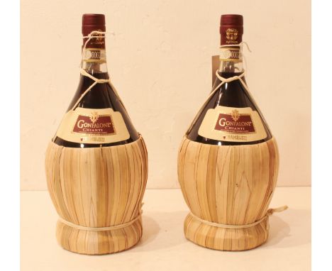 Two wicker-flask magnums of 2019 Gonfalone Chianti Trambusti