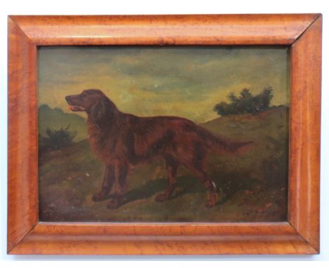 W. V. Long (British, late 19th century) Portrait of a red setter in a landscape oil on board, signed and dated 1891 lower rig