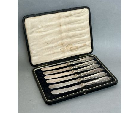 A cased set of George V silver handled butter knives - John Biggin, Sheffield 1919.