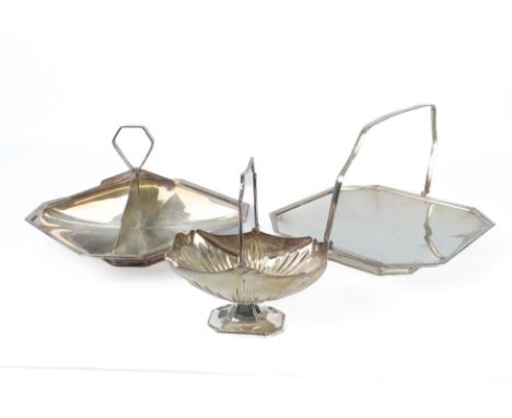 Two Art Deco style silver plated cake and sandwich stands for high tea - 1930s, octagonal form with reel moulded borders and 