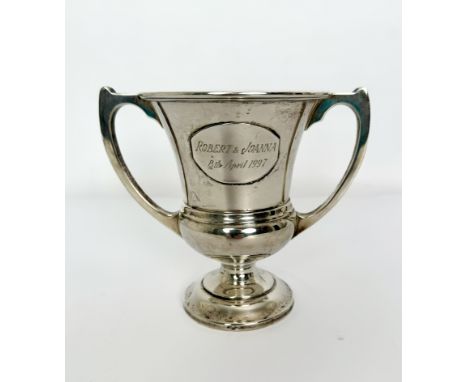 A George VI silver loving cup or trophy - Mappin &amp; Webb, Birmingham 1948, with later applied inscribed plaque dated 1997,