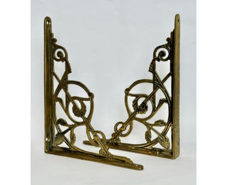 A pair of pierced Victorian-style brass shelf or cistern brackets - 24 x 19 cm.