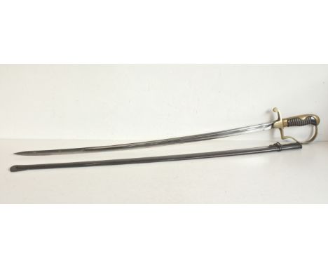 A German WW2 Third Reich enlisted ranks or NCO sword - the quillon and scabbard stamped 'E.&amp;F.H 38 3252', the blade and b