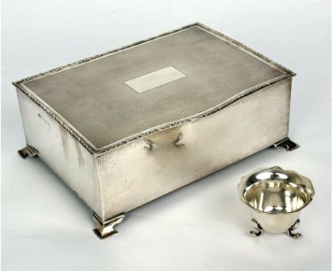 A George VI silver cigar or cigarette box - William Adams Ltd, Birmingham 1947, rectangular with an engine turned lid with se