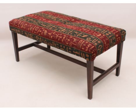 A large 19th century style rectangular upholstered stool or footstool - the stuff-over seat in modern Egyptian inspired fabri