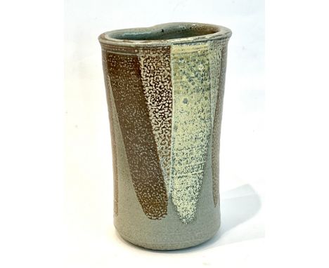 Ray Finch (Winchcombe Pottery): a studio pottery stoneware vase - with a kidney-shaped rim flaring to a circular base, in a l