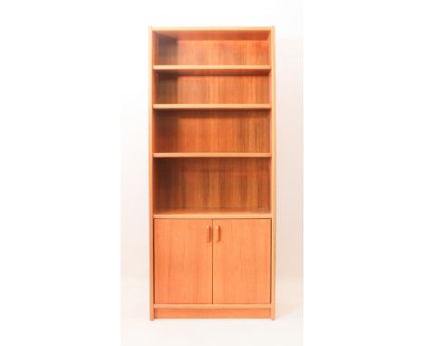 A vintage Danish teak-veneered open cupboard bookcase - (to match lot 452), stamped 'UP made in Denmark' to the back, with th