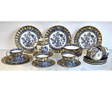 A group of closely matched late-19th century Spode Copeland blue, white and gilt part tea ware - green printed and impressed 