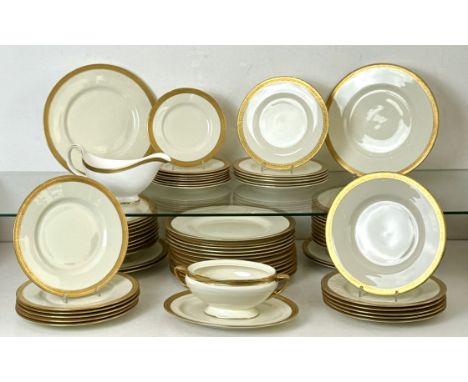 An extensive Royal Doulton part dinner service in white and gold - pattern no. H2908, 1930s-50s, dark green printed and black