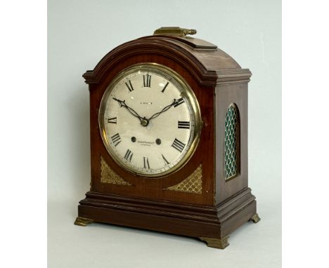 A late 19th century mahogany mantel clock by E White, 32 Haymarket, London - the 6&frac12;in signed, painted white Roman dial