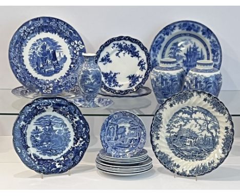 A collection of 19th and 20th century Masons style stoneware and blue and white transfer ware - including a pair of Cauldon L