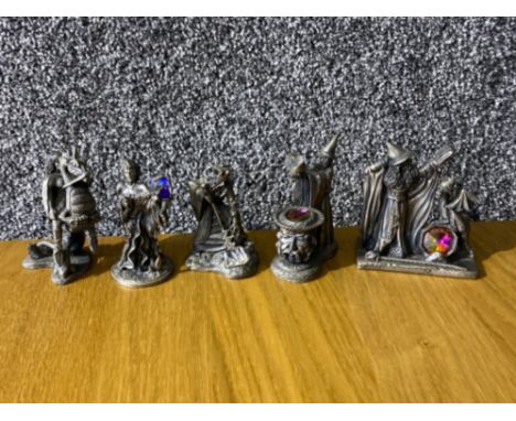 Total 5 pewter “Myth &amp; Magic” crystal ornaments including The dragon rider &amp; the wrong spell etc