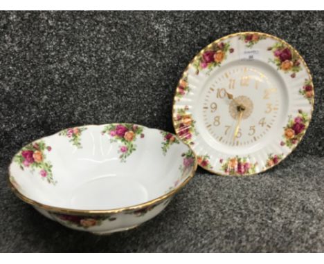 Royal Albert old country roses clock together with matching centre bowl