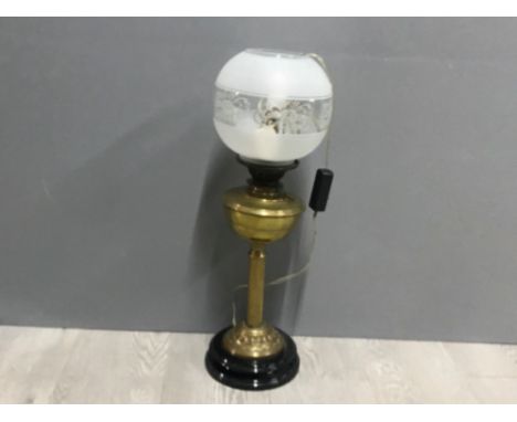 Brass converted oil lamp complete with glass dome
