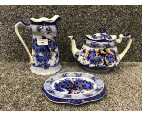 Burleigh Venice blue and white teapot with teapot stand etc