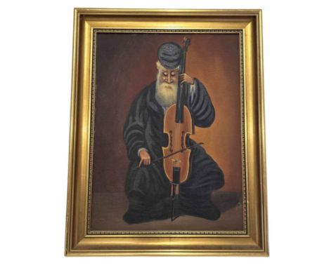 T. Douglas. A pair of Oil on Canvas.
'Portrait of a Rabbi playing the Cello'.
One signed lower left.
Gilt framed.
48cm x 38cm