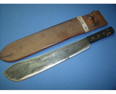 British WWII period machete with 14 1/2 swollen point blade stamped J.B.B with broad arrow mark 1945, with two piece grip and