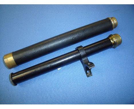 Vintage black painted and brass gun sight/scope and a single drawer telescope by Thomas J Evans London (2) 