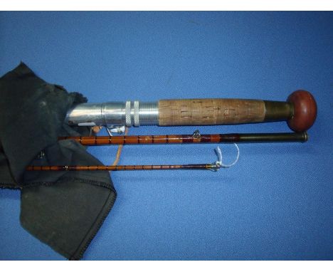 Vintage four piece split cane salmon rod by W. J. Cummins Makers Bishop Auckland 