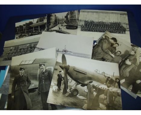Military historians/researchers folder of various photographs and photographic prints including London's Victory Pride 1946, 