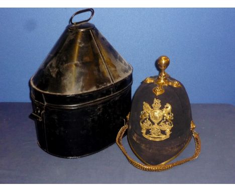 Victorian Royal Artillery Home Service pattern blue cloth helmet with ball finial, complete with leather sweatband and liner,