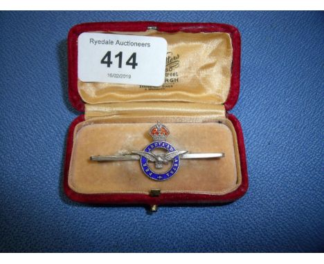 Cased silver &amp; enamel RAF bar brooch 