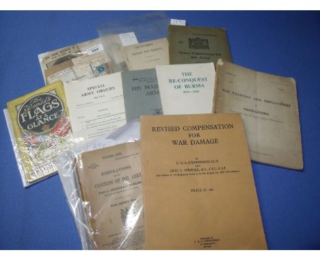 Group of military ephemera, paperwork and booklets mostly late 19th C, WWI &amp; WWII including Revised Compensation for War 