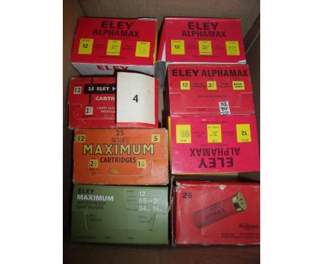 200 vintage Eley 12 bore cartridges including 100 Eley Alpha Max 2 3/4 inch, 50 Eley Hymax and 50 Eley maximum 2 1/2 inch car