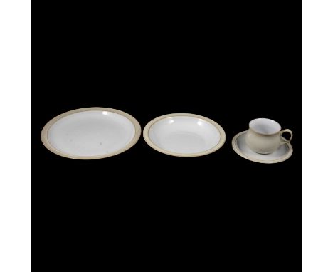 A Denby Linen pattern part dinner and tea service, comprising dinner plates, side plates, bowls, cups and saucers.Condition r