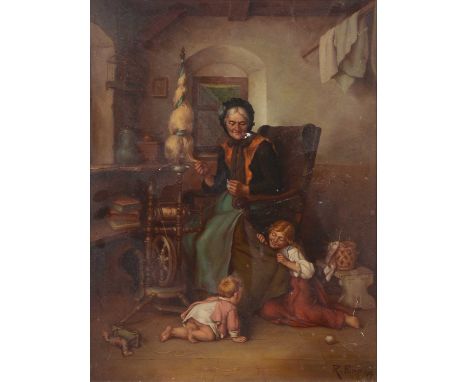 Rudolph Epp,The Woolwinder,oil on panel, signed and dated '09,39x29cm.