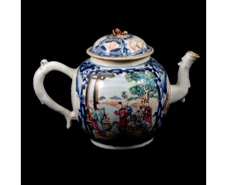 Chinese porcelain teapot, painted with figures in a landscape in famille rose enamels, 19cm, deamaged.Condition report:There 