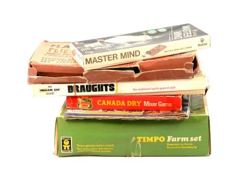 Vintage games; a quantity including Timpo farm set; Ideal Crossfire; Mousetrap; Automatic Bowl-A-Strike; Vulcan Countess chil