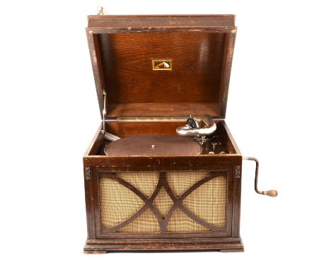 HMV 130 - 1925-30 Gramophone model number 130/0300019600 - with side wind-handle &amp; needles; along with a selection of 78s