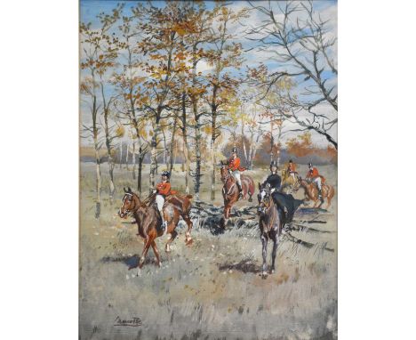 Gabriel Chefson ('Lamotte'),three hunting scenes,signed, watercolours,31.5x24cm,framed and glazed.Qty: 3